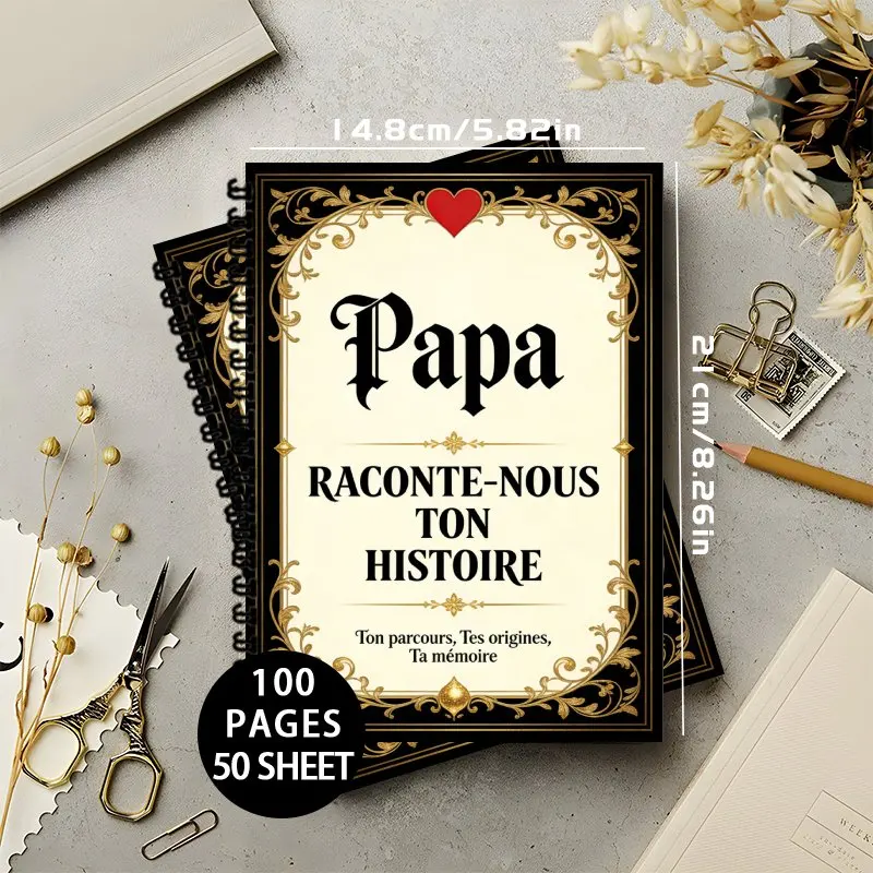 A5 Spanish Dad’s Life Story Journal, guided keepsake notebook for fathers to record life journey, origins and precious memories