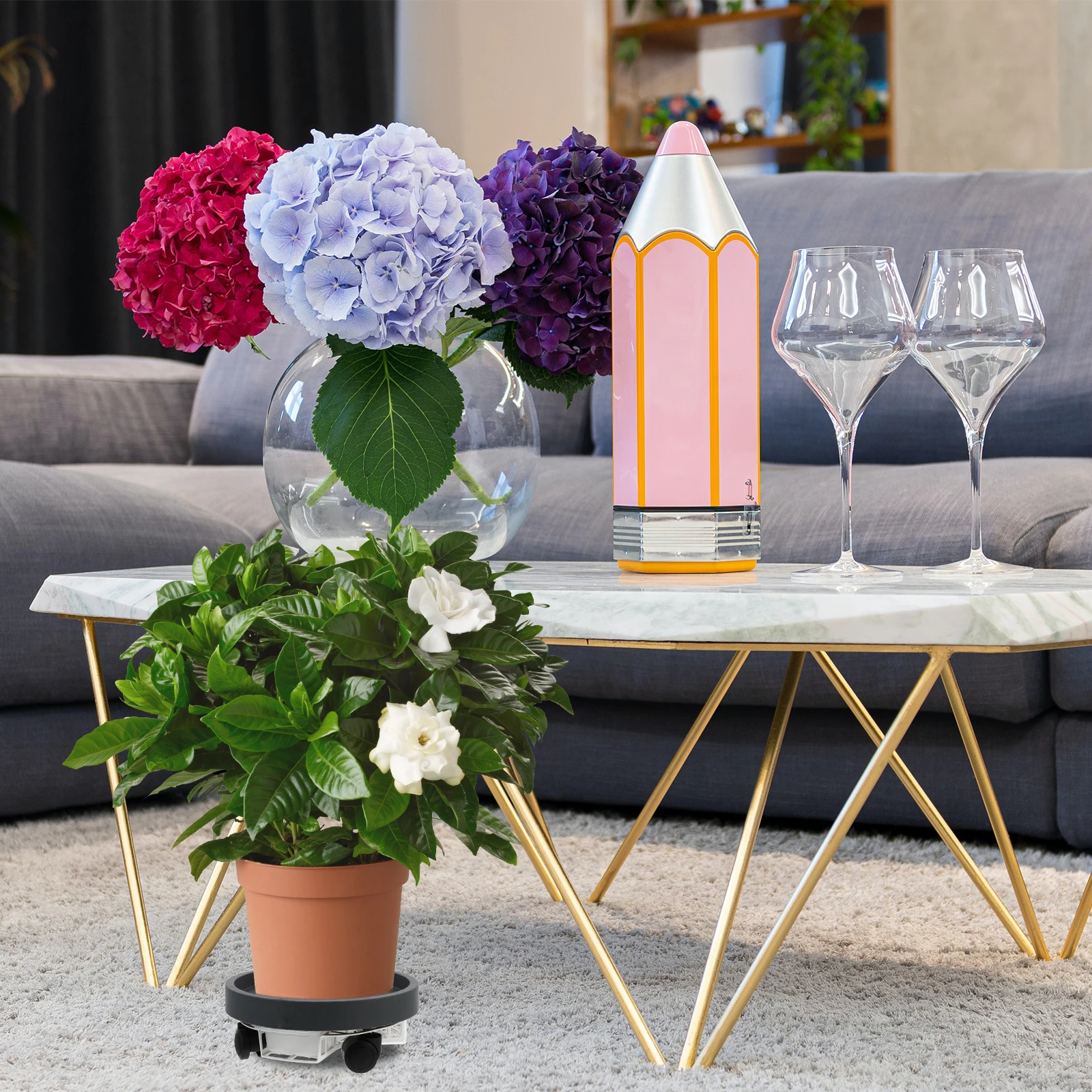 

Plant Rollers with Wheels Wheeled Planter Tray Indoor Pot Riser Outdoor Stand Grey