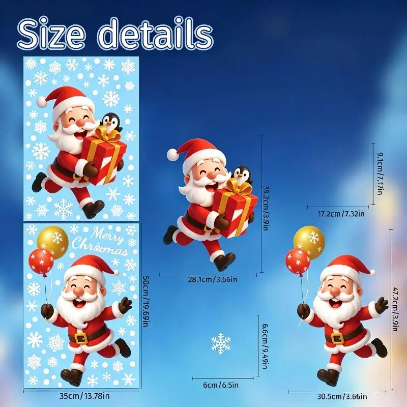 Christmas Static Window Stickers 12 Sheets No Residue Snowflake Santa Decals for Xmas Home Glass Window Holiday Decor