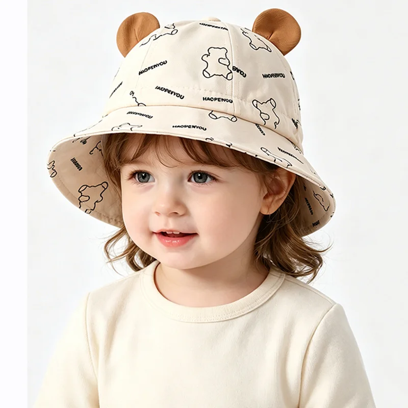 

INS Summer Baby Bucket Hats Cartoon Bear Ear Letters Hats Boys Girls Casual Fisherman Hats for Kids Sun Hats Children's Caps New