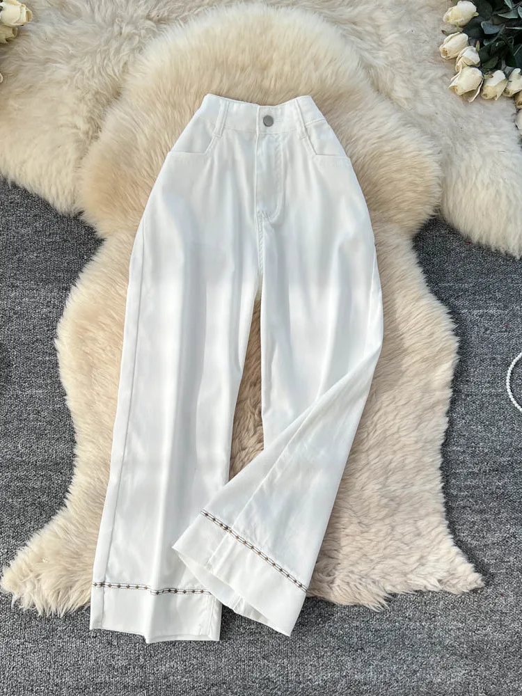 ارتفاع الخصر مستقيم الساق الجينز النسائية Faion عادية الكورية Sle التخسيس تسع نقاط تصميم الإحساس الجينز الخريف وصول جديد #1