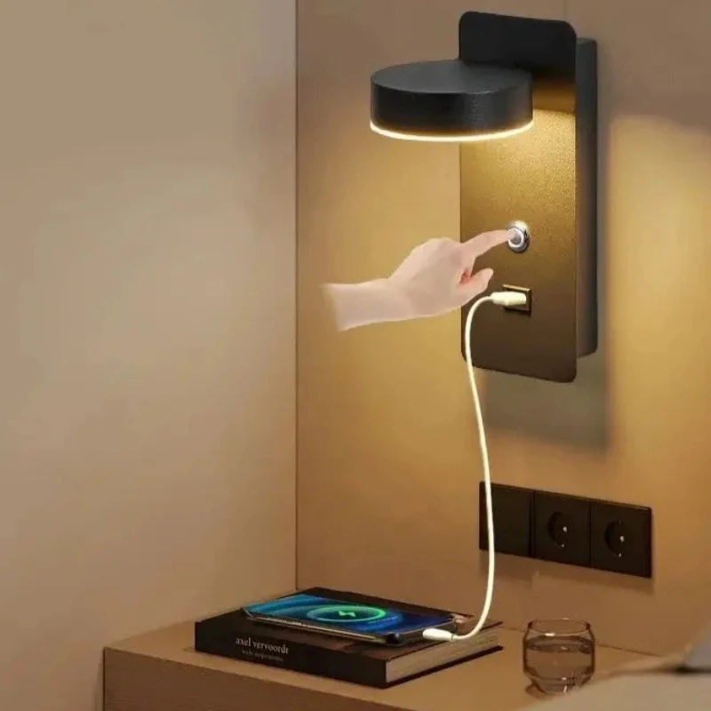 

3-Color LED Wall Light w/USB Port, Bedroom Night Lamp, Dimmable Sconce for Living Room, Modern Plug-in Wall Panel