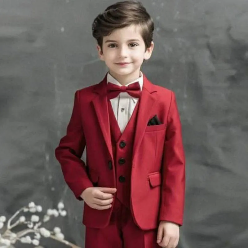 

Formal Red 3 Piece Jacket Pants Vest Boys Suits Single Breasted Notch Lapel High Quality Blazer Full Sets traje formal niño