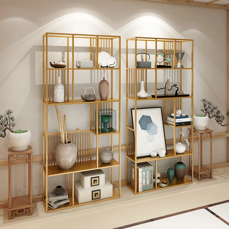 

Modern Simple Floor Display Cabinet Gold Shelf Stainless Steel Living Room Decorative Metal Bogu Shelf Light Luxury Bookshelf