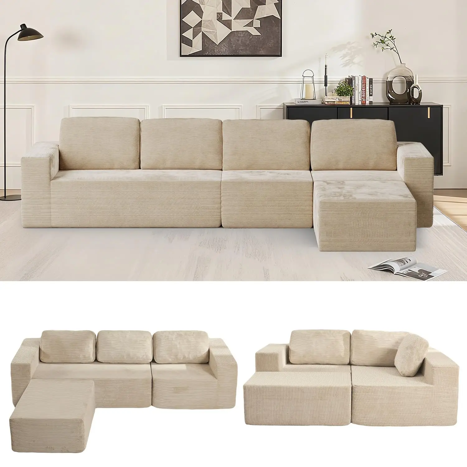 

Секционный диван Cloud 136 дюймов, раскладной диван в левом/правом состоянии с глубоким сиденьем, L-образный модульный мягкий диван из пенопласта для гостиной