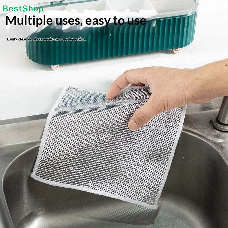 ♬10Pcs Cloth Metal Wire Cleaning Kit Non Oley Mesh Suitable For Kitchen Stove Dish And Cookware Cleaning Kitchen Cloth