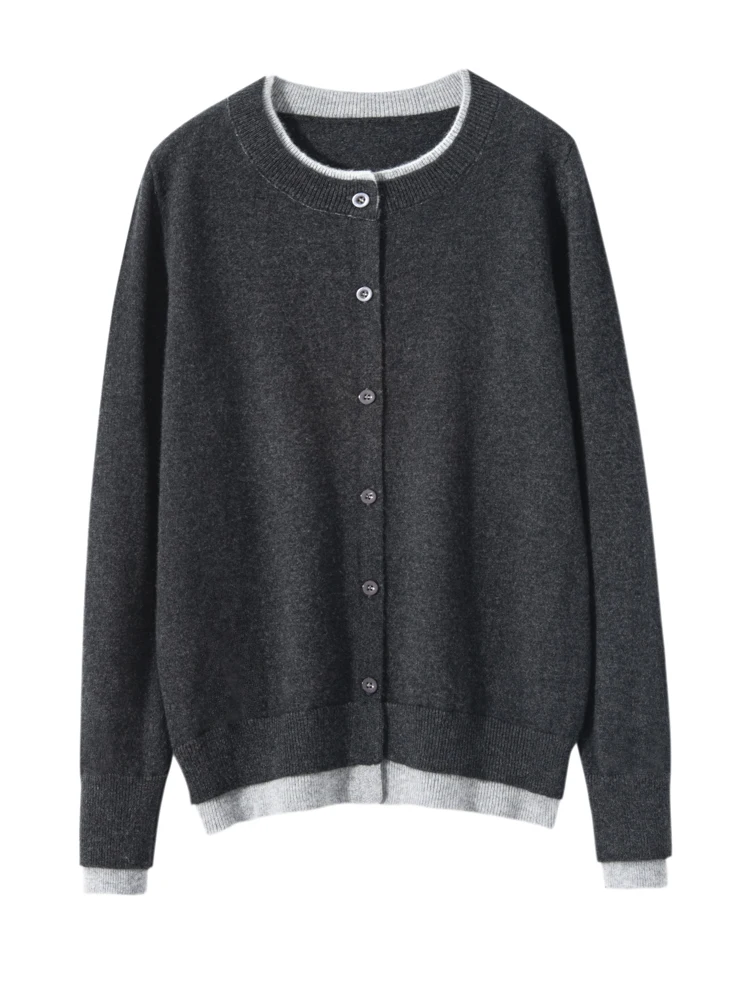 

Women Sweater Cardigan O-neck Fake Two Tops Button Spring Autumn Knitwear Double Collar Cashmere Korean Style Clothing 2025 New