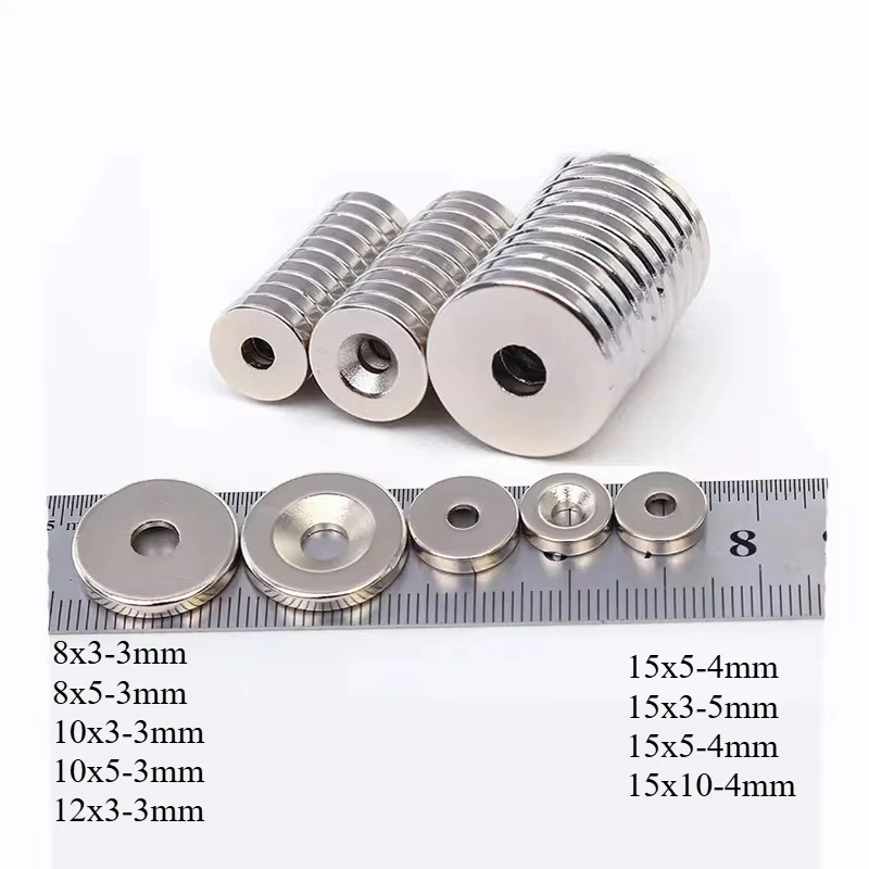 Фото N35 8x3-3 8x5-3 10x3-3 10x5-3 12x3-3 мм Прочный магнит с неодимовым отверстием NdFeB Супер поиск Мощный круглый диск с зенковкой