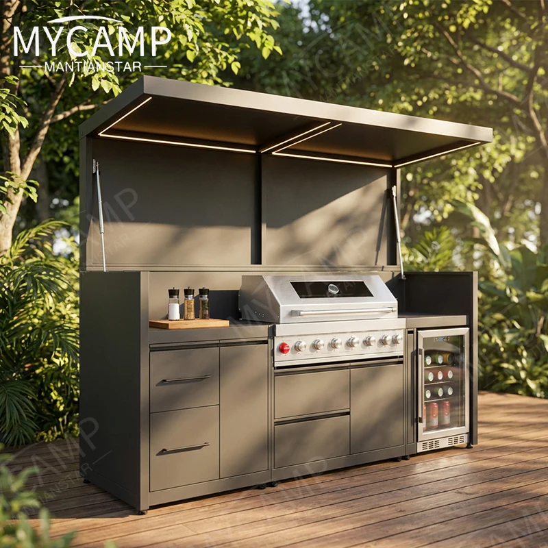 Modular All-Weather Outdoor Kitchen for Backyard BBQ with Griddle Module Outdoor Kitchen Outdoor Kitchen with Roller Shutter