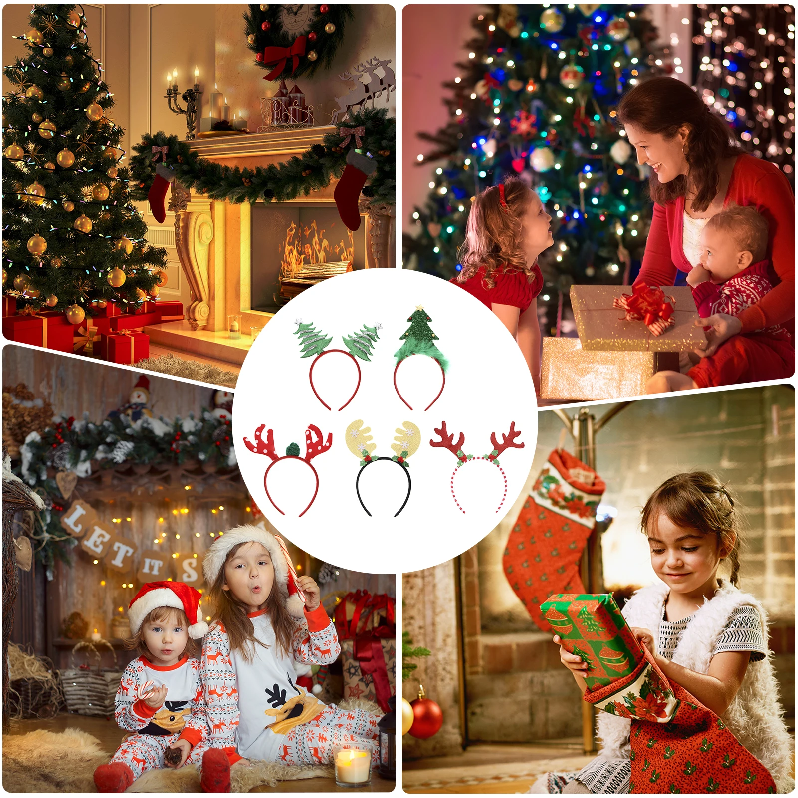 

5pcs Christmas Hair Hoops Antler Design Party Headdress for Kids Girls Festive Accessories Christmas Gifts Hair Tools