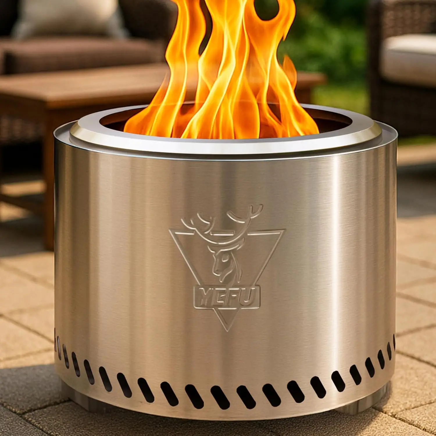 Outdoor Smokeless Fire Pit, 304 Stainless Steel Material, Silver Color, with Removable Ash-Pan for Patio, Camping and Backyard