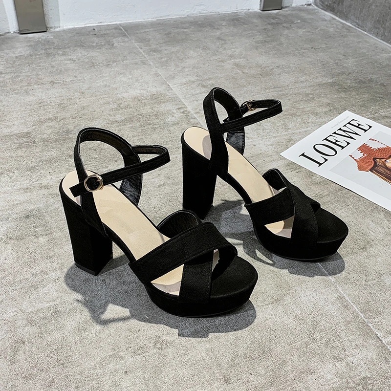 

2025 NEW Ladies Sandals Suede Platform High Heels Summer Chunky Women Shoes Sexy Pumps Thick Heels Sandals Женская Обувь