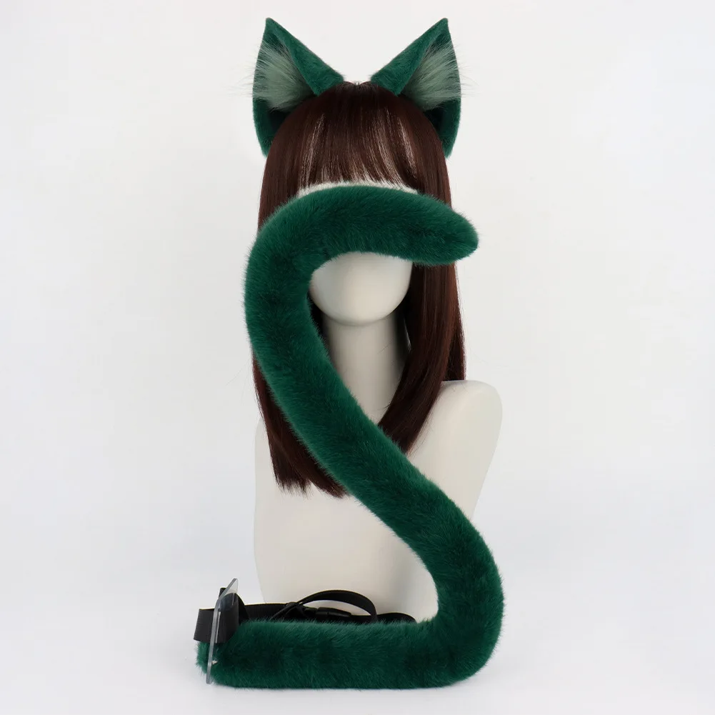 The Apothecary Diaries Cosplay Headwear Tail Set Simulated Plush Green Ear Headdress Tails Cute Accessory Anime Exhibition Prop