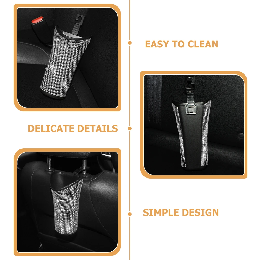 

Umbrella Storage Bucket Car Seat Back Holder White Diamond Plastic Trash Can Car Accessories Easy Cleaning Space Saving