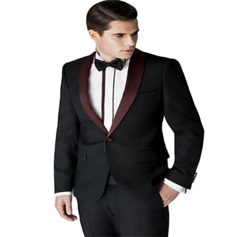 2023 abito da uomo rosso bordeaux Slim formale 2 pezzi smoking giacca personalizzata con pantaloni abiti da sposa per uomo