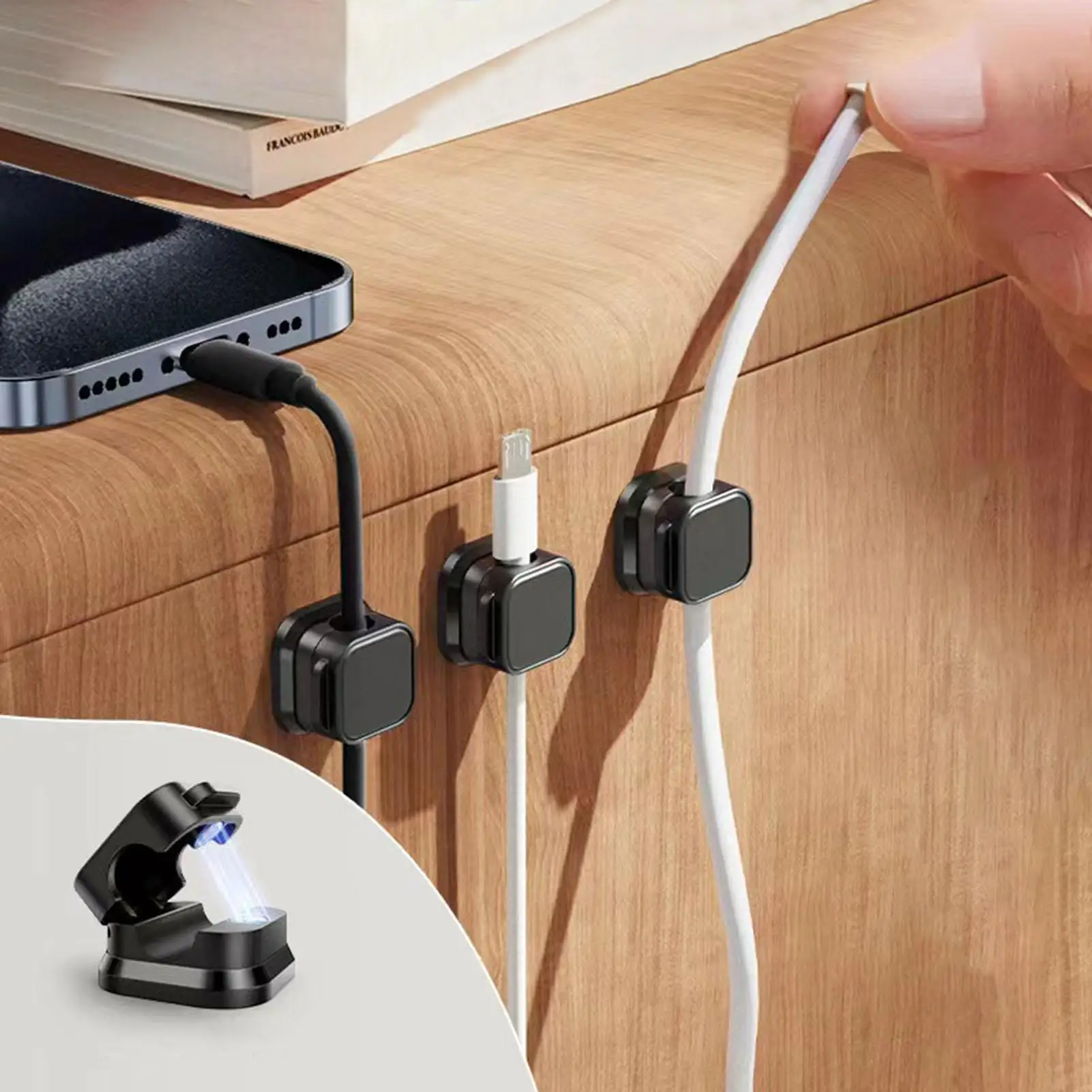 Cord Holder 6 Piece Charger Wire Clips Magnetic Cable Clips For Desk Home Office Car Nightstand Phone Computer Bedside Table