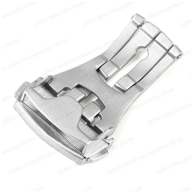 Solid Stainless Steel Folding Clasp for Leather Rubber Band 316L Metal Watch Buckle for Omega Matte Polished Double Press Button