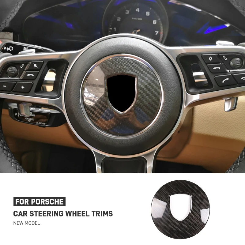 

For Porsche Cayenne Taycan Macan Panamera 911 718 Real Carbon Fiber Car Steering Wheel Decoration Panel Trim Cover Sticker Decal