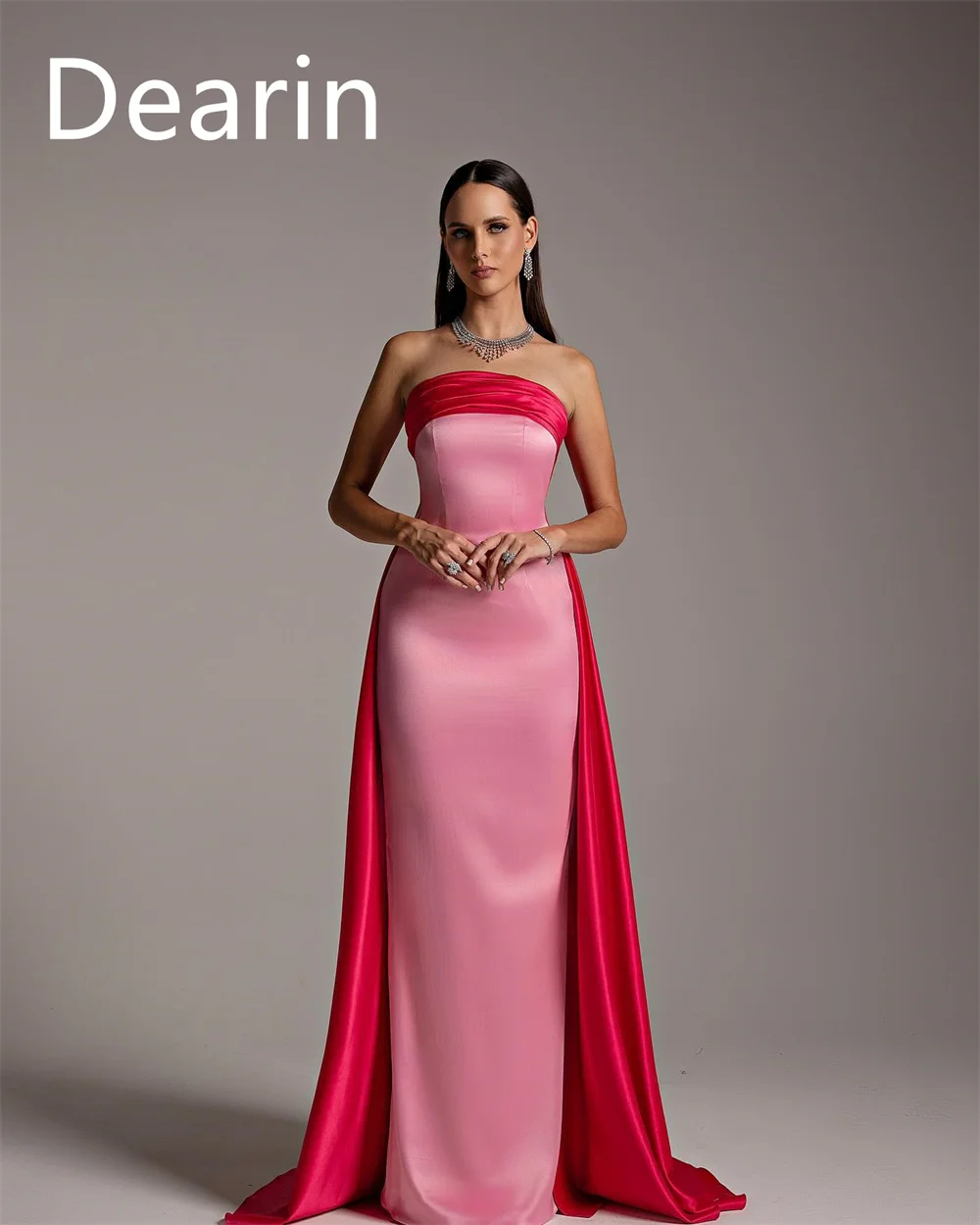 Customized Prom Dress Dearin Strapless Column Floor Length Skirts Sleeveless Bespoke Occasion Dresses Evening Formal Gown Saudi image 4