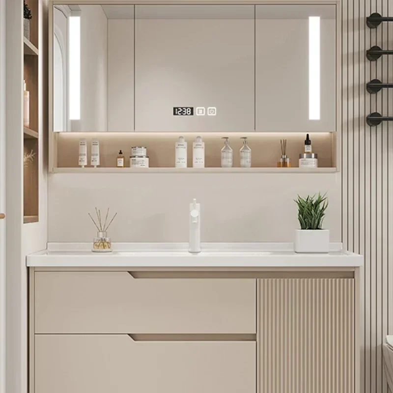 Bathroom Mirror Cabinet Combination, Smart Mirror Ceramic Basin Combination Modern Minimalist Single Sink Wash Basin