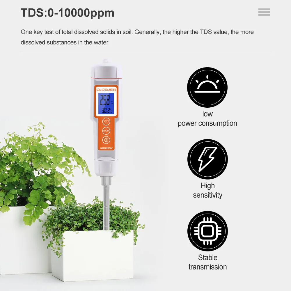 3 In 1 Soil EC TDS Meter Digital Soil Monitor Temperature Tester for Gardening Plants Farming Horticulture with Backlight ﻿