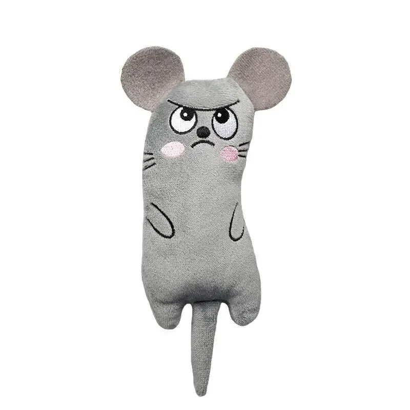 Cat Toy Pet Plush Embroidered Cat Mint Toy Animal Expression Ears and Tail Durable Bite Grinding Teeth Playing Cat Toy