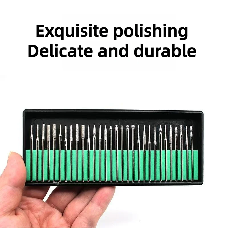 20/25/30 Pcs Diamond Burs - 2.35/3.0mm Shank, Drilling/Enlarging/Carving Grinding Bits for Jade Jewelry Polishing & Engraving