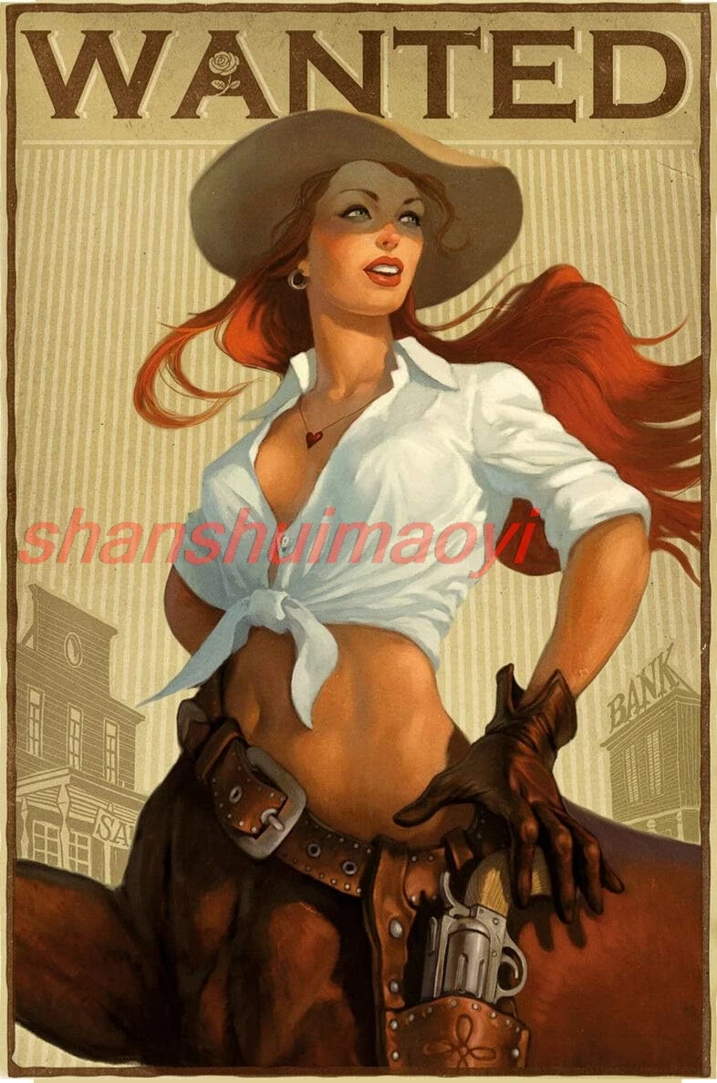 ZMKDLL Western Cowgirl Pin Up Girl Wanted Metal Sign Tin Retro Poster Vintage Rustic Home Decor Bar Kitchen Wall Sign Art 1 sign