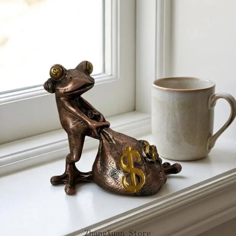 Lucky Frogs Money Bag Resin Statue Home Decors Reichtum Symbol Handcrafted Ornament 3XUF – Detail 9