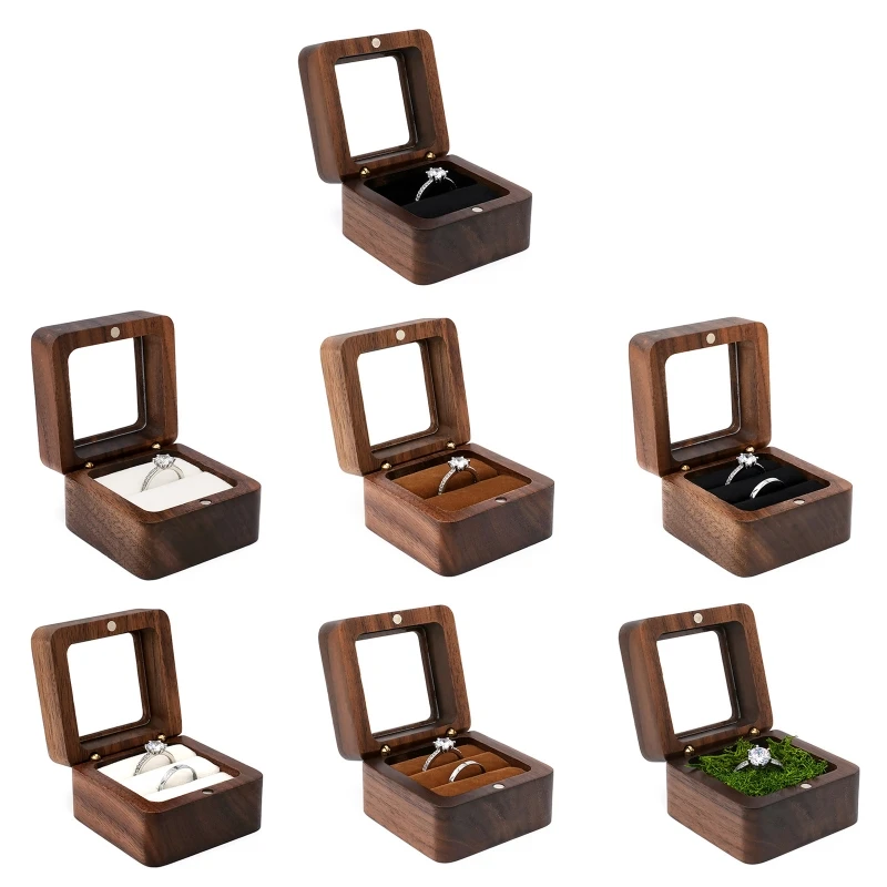 7 Styles Portable Retro Brown Wood Ring Box Jewelry Chest Organizer Earrings Flip Jewelry Wooden Presentation Box for Ca