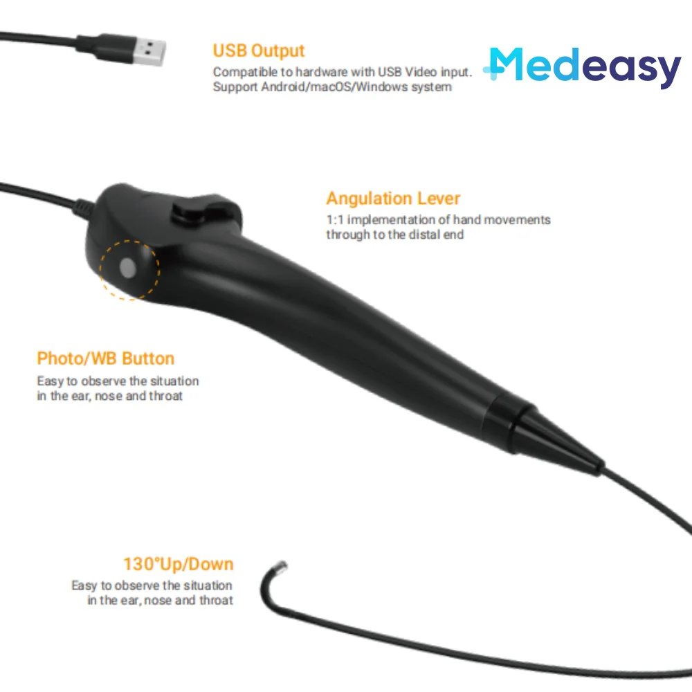 Medical Disposable Flexible Video Rhinolaryngoscope, USB Portable Video Flexible Fiber Rhinolaryngoscope For Single Use