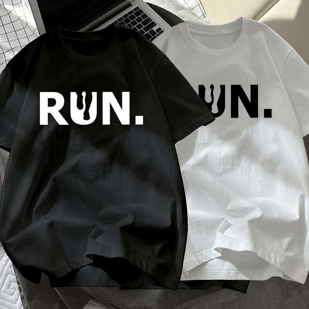 

Мужская футболка с принтом Run Letter, хлопковая, летняя, оверсайз, с круглым вырезом, черно-белая, комплект из двух топов, мягкая, с коротким рукавом, повседневная мужская одежда