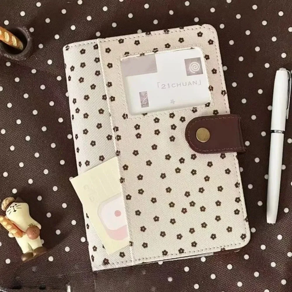 DIY Polka Dot A7 Notebook Card Pocket Snap Button Journal Binder Cover Loose Leaf Denim Fabric Stationery Album Portable