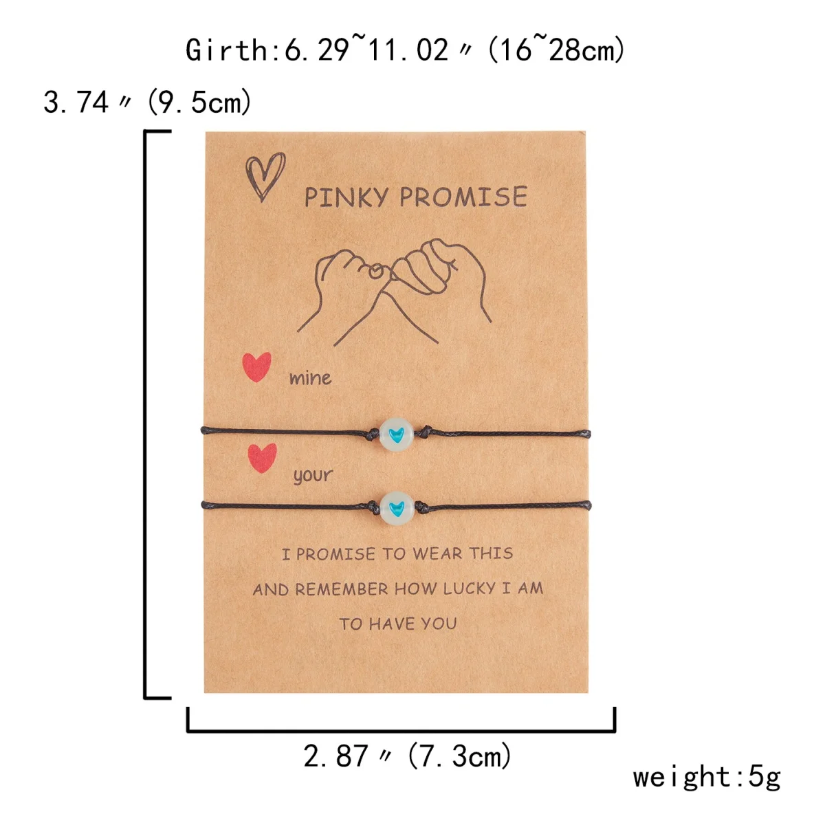 2Pcs/Set Pinky Promise Luminous Heart Couple Bracelets For Women Men Simple Blue Red Love Heart Bangle Friendship Party Jewelry