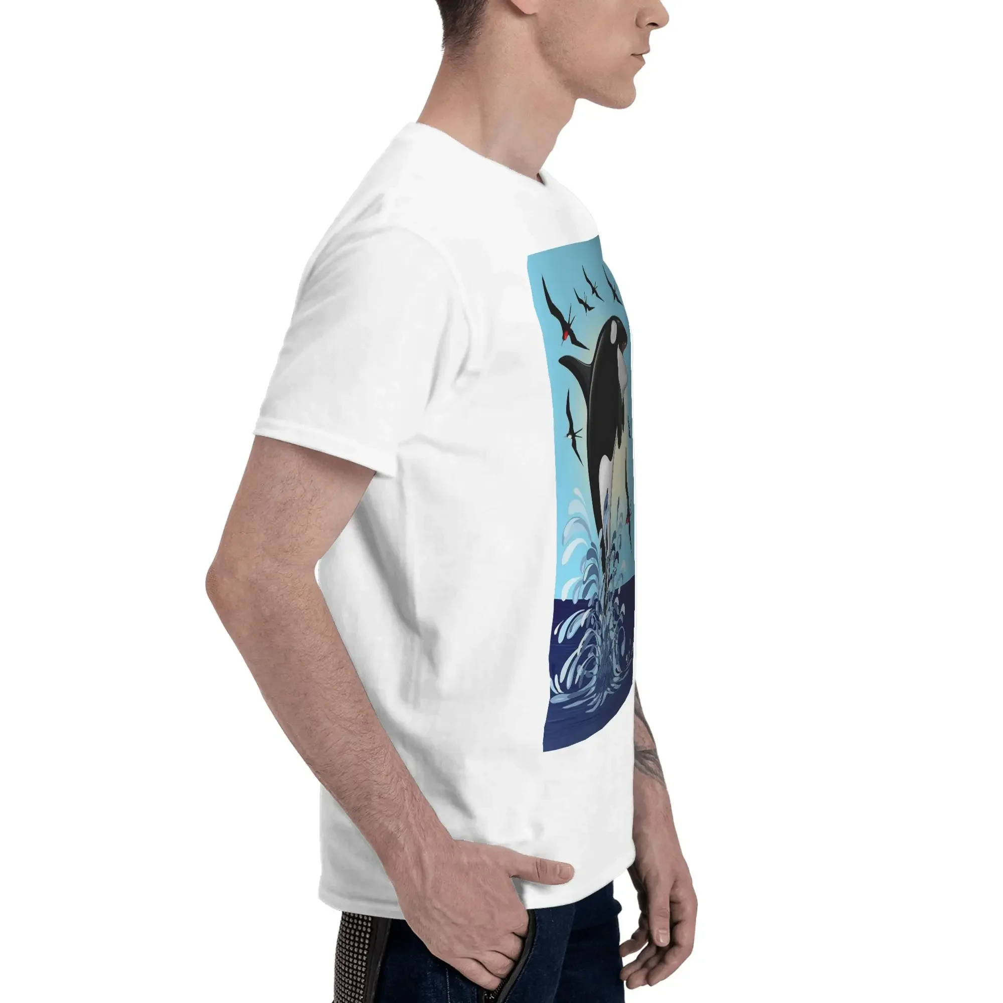 Orca Killer Whale jumping out the Ocean Men T-Shirt Oversized T Shirts Men's O-Neck Cotton Tees Short Summer Male