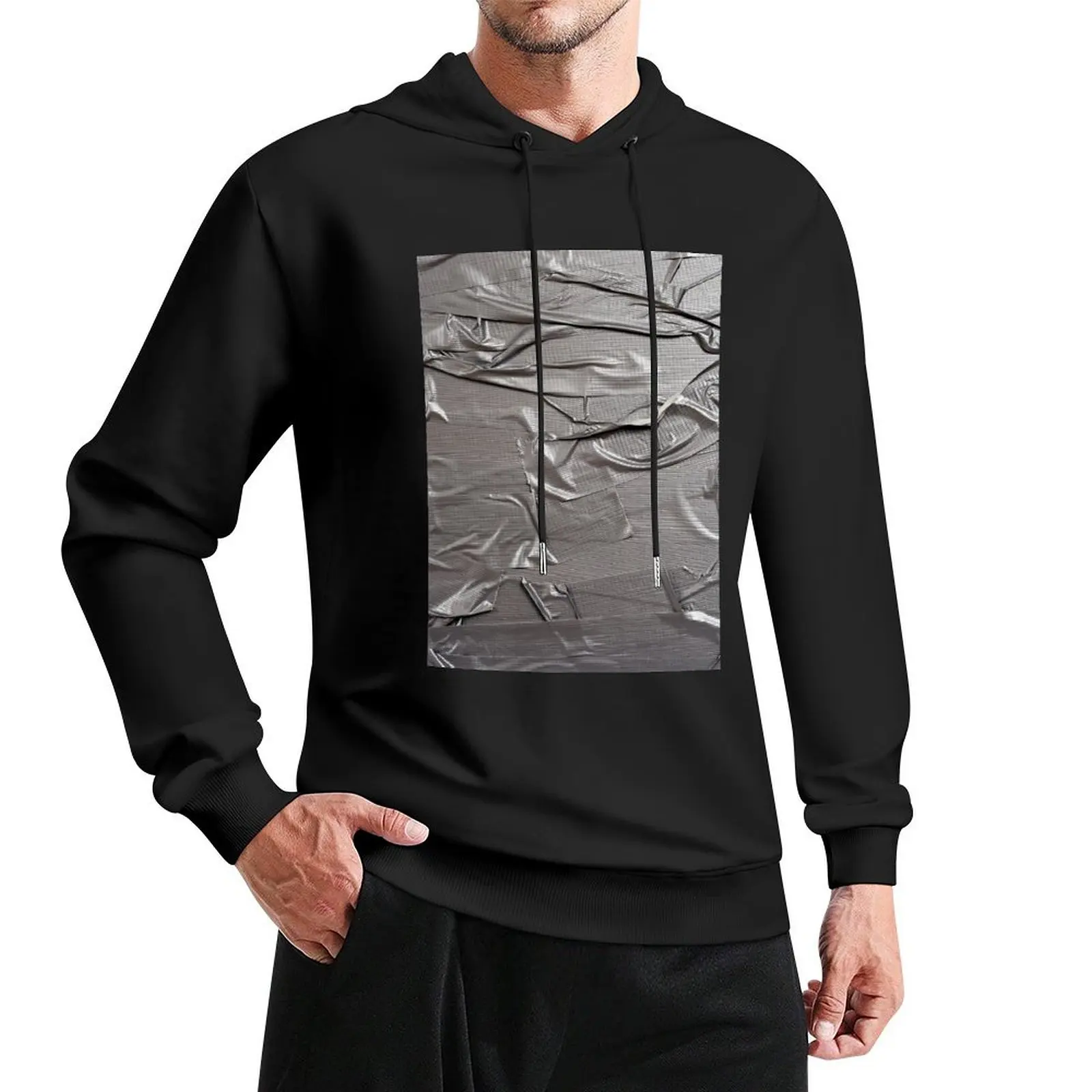

Silver duct tape background Pullover Hoodie fashion men anime clothing korean style clothes hoody
