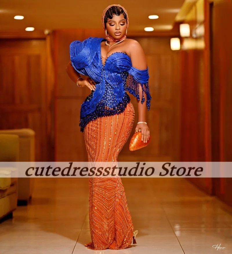 

Вечерние платья в нигерийском стиле на одно плечо, свадебное платье с блестками, африканские платья для выпускного вечера с кристаллами, Vestidos De Fiesta по индивидуальному заказу