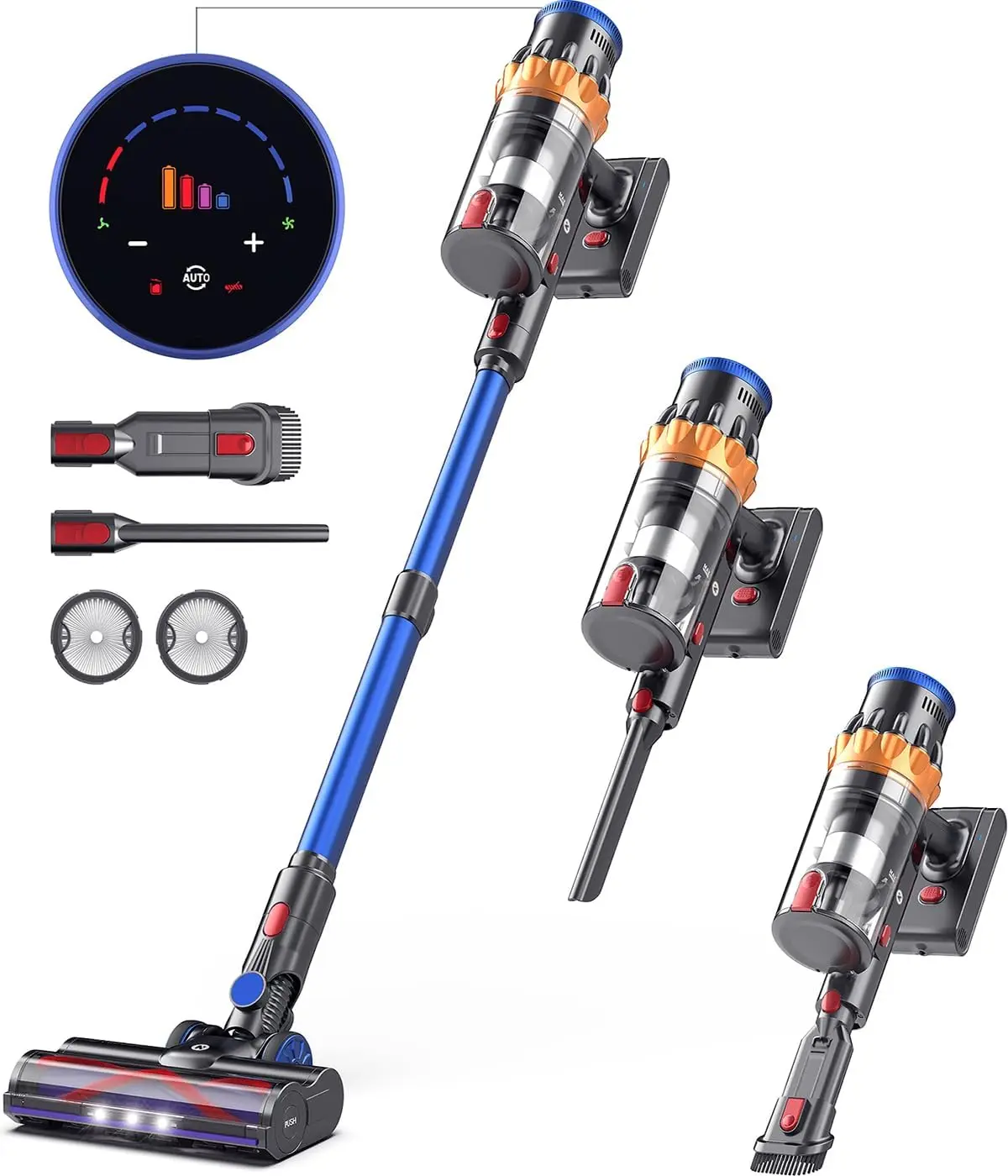 

550W/45Kpa Stick Vacuum with Touch Screen, MAX 60Mins Runtime Vacuum Cleaner for Home, Anti-Tangle & Auto Mode