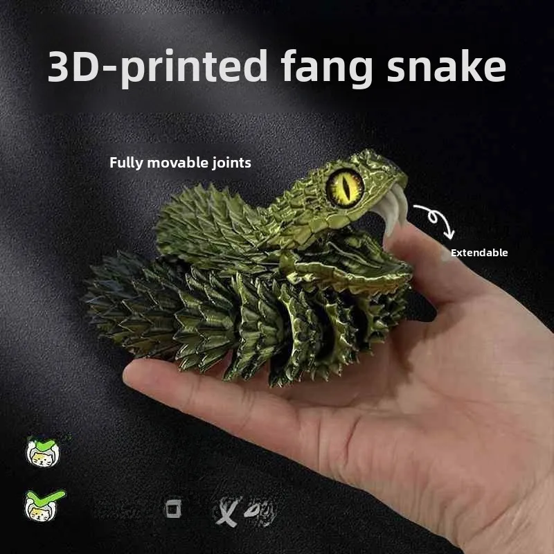3D Printed Glow-in-the-dark Viper Snake Lamp Black Tech Lighting Animal Figurine Children's Toy Realistic Animal Doll Home Decor