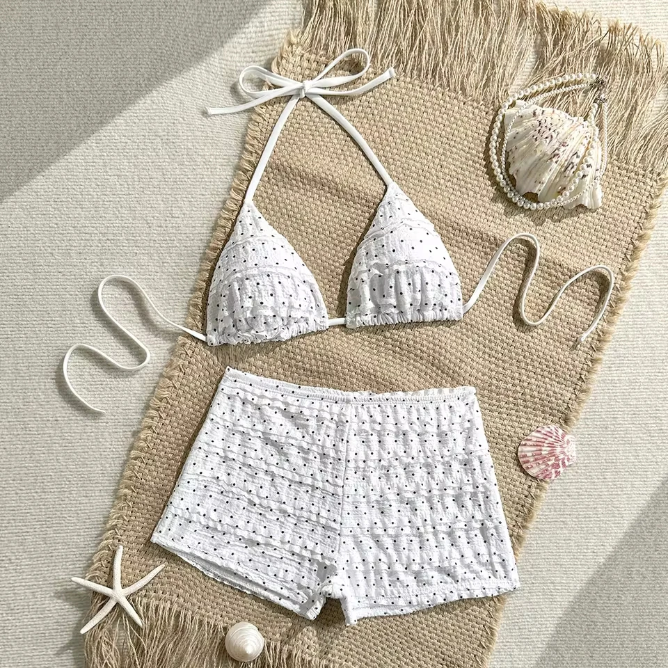 2026 Wave Dot Special Fabric Bikini Swimsuit Holiday Halter Sexual Beach Boxers Swimsuit