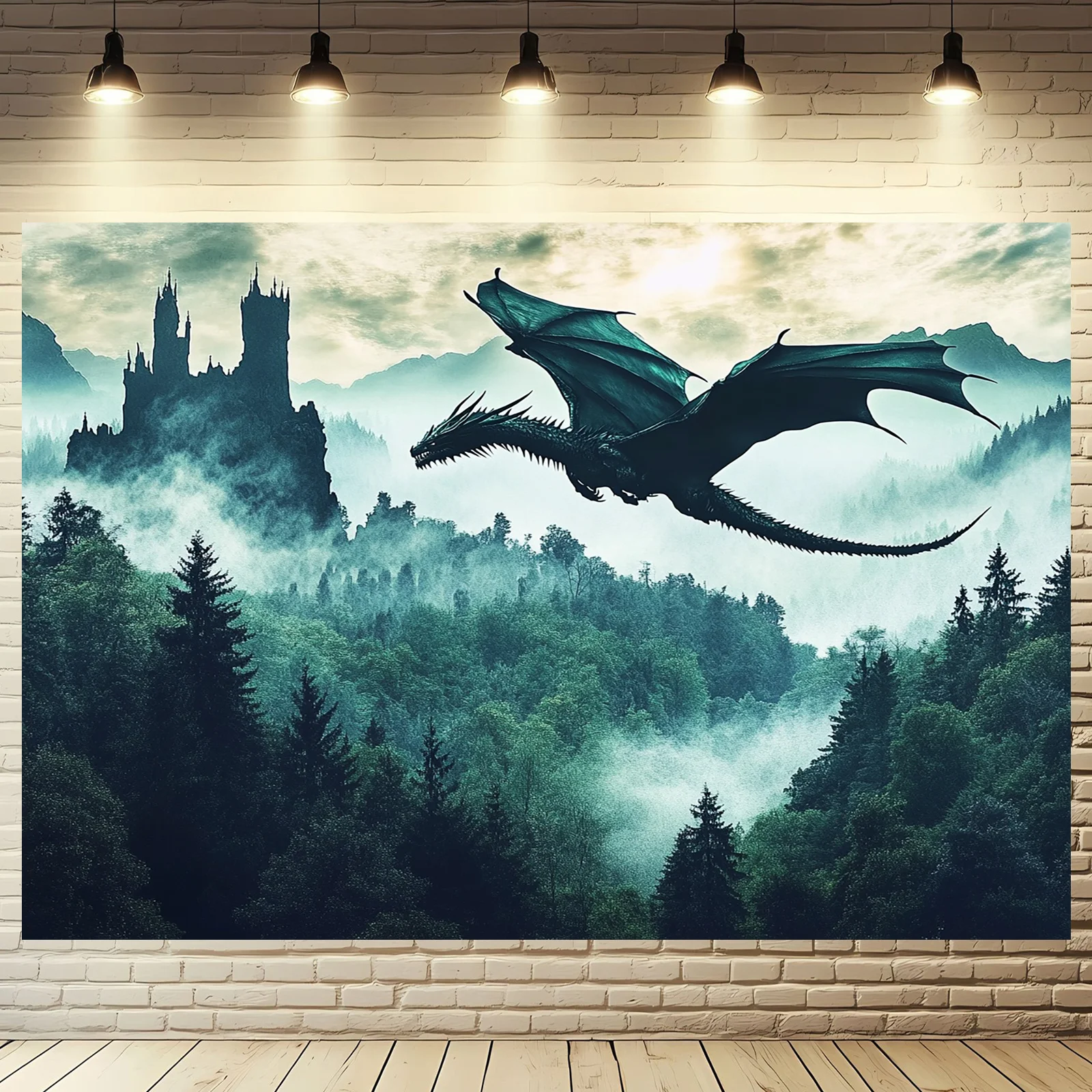 2D flat banner, 1 piece - Fantasy Forest Dragon Painting -, Powerful Green DragonXY