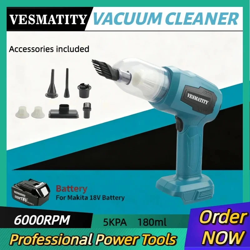 Cordless Vacuum Cleaner 7 Nozzles 200W 10000Pa Max 180ml Dust Collector Perfect for Car Workshop Use for Makita battery.