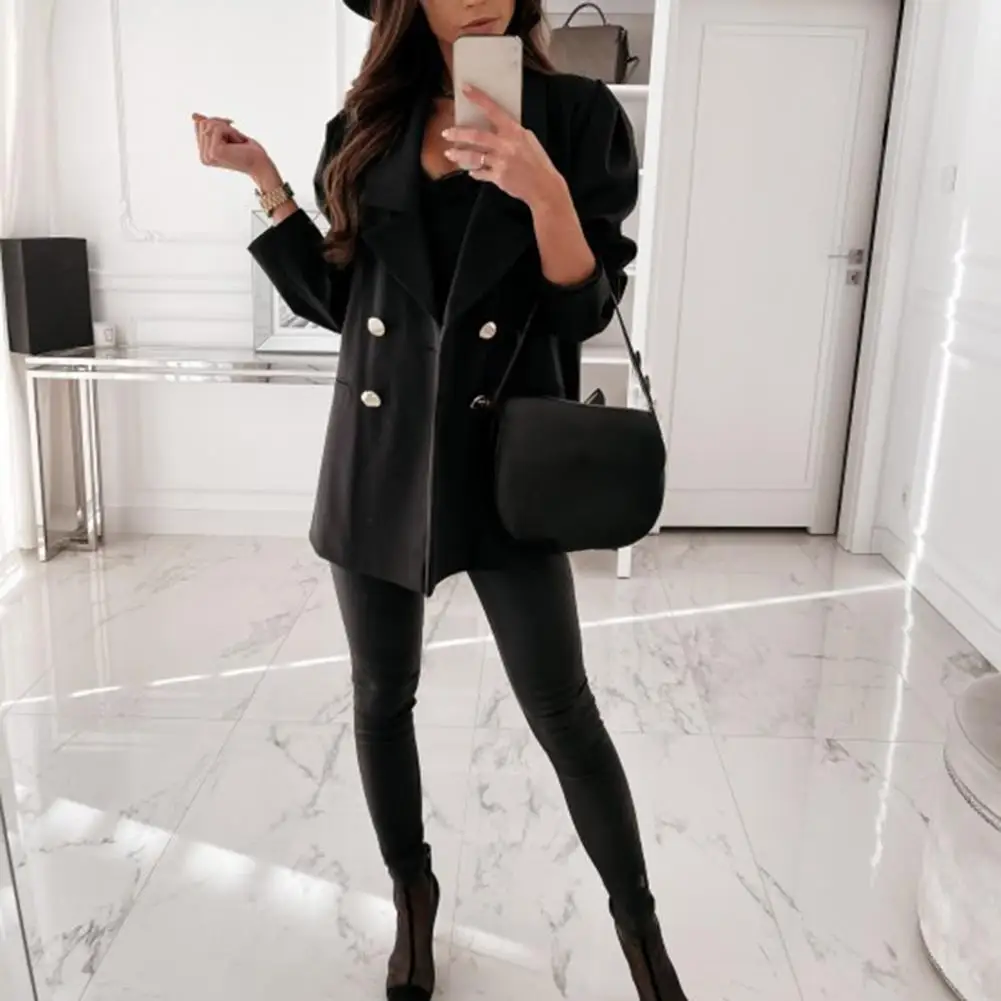 

Chic Women Coat Lapel Commuting Style Anti-fade Women Button Placket Loose Business Office Suit Coat