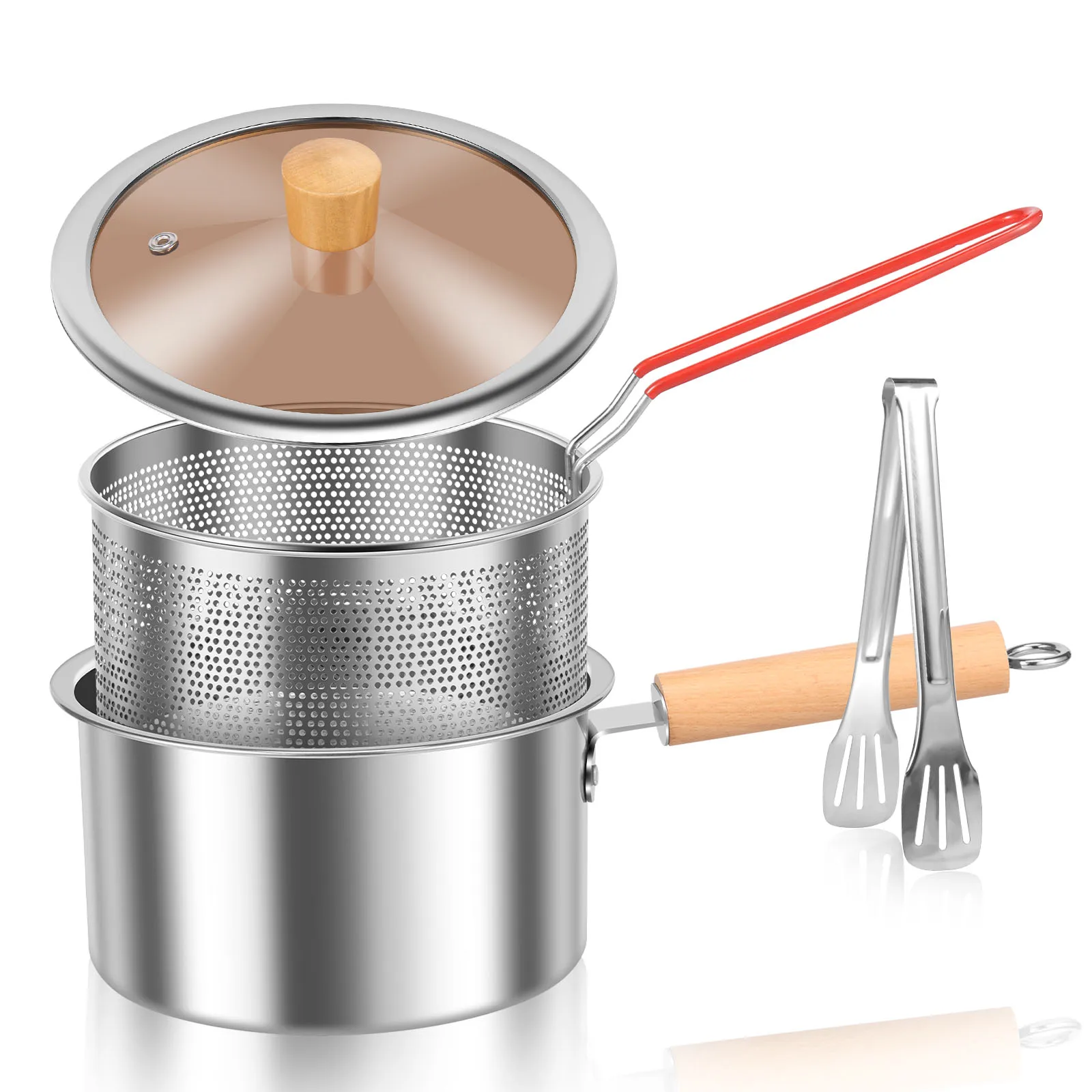 

Масляная фритюрница из нержавеющей стали 304, бытовая фритюрница, экономия масла, глубокая газовая маленькая фритюрница с фильтром, сковорода для жареной курицы, кухонный инструмент