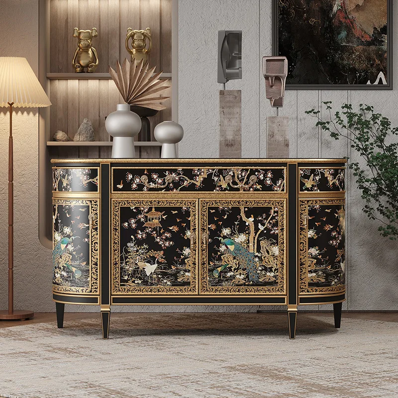 Customizable Painted Entrance Cabinet Entrance Hall Decorative Drawer Cabinet Villa Hand Painted Solid Wood Dining Side Cabinet