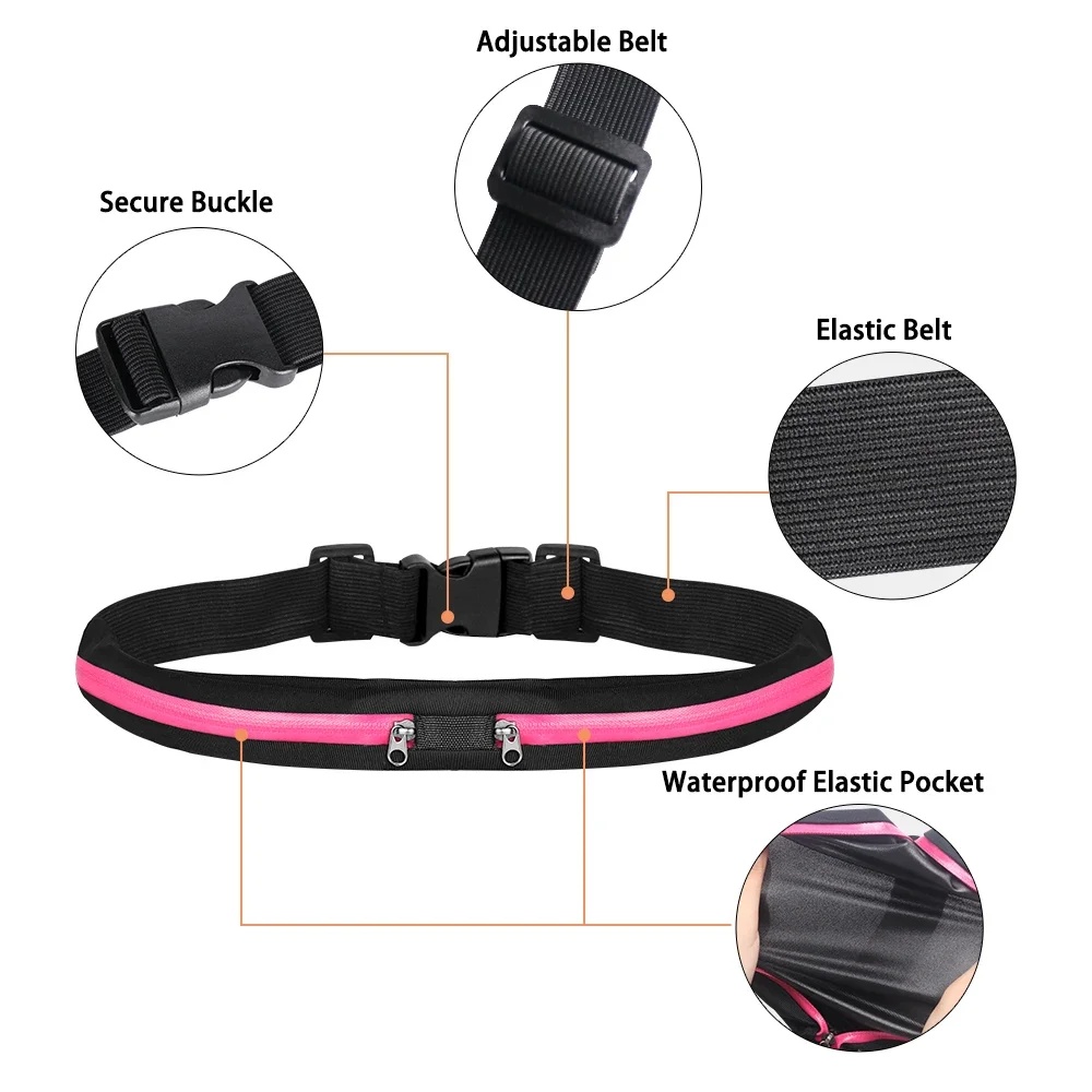 Double Pocket Waist Pack Waterproof Phone Belt Nylon Casual Small Bag Traveling Running Cycling Hiking Sport Traveling Shopping