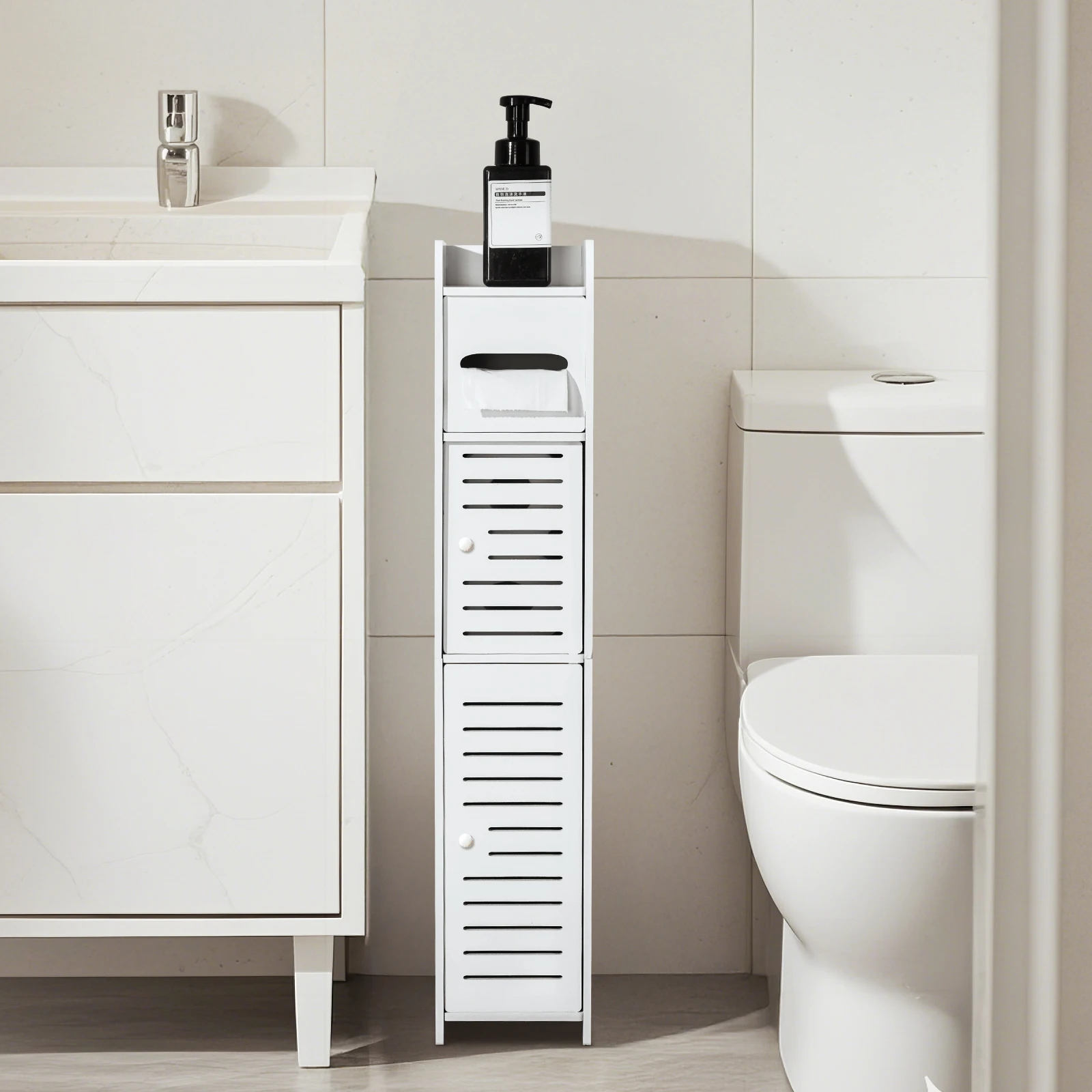 3 Tier Slim Bathroom Storage Cabinets in Different Sizes, Collapsible Storage Cabinets, Narrow Bathroom Storage Cabinets, Slim P image 4