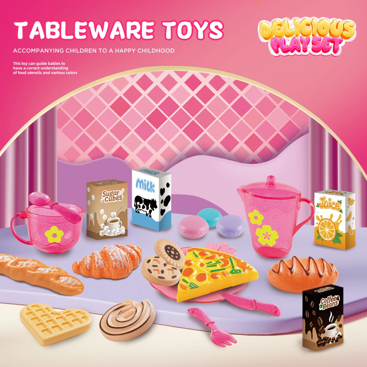 

2026 New Pretend Play Kitchen Toys Set Simulation Food Tableware Toys for Kids Girls Educational Role Play Toys Birthday Gift