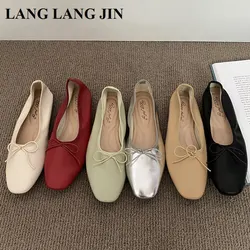 Big Size 40 Women Flats Spring Ballet Shoes Slip on Loafer Round Toe Shallow Bowtie Ballerina Soft Moccasin Female Zapatos Mujer