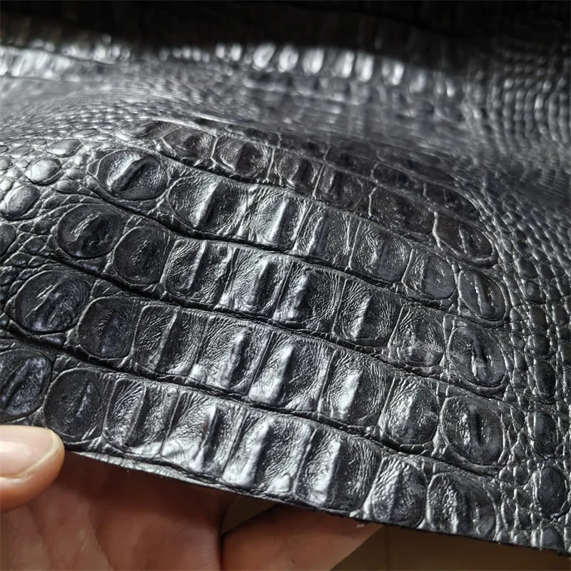 1.2mm Black Crocodile Grain Vegetable Tanned Top Grain Cowhide, Genuine Full Leather,Whole Hide Cut For Handmade DIY Bags Shoes